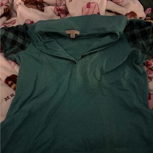 Burberry Brit Green Plaid Sleeve Polo Shirt
